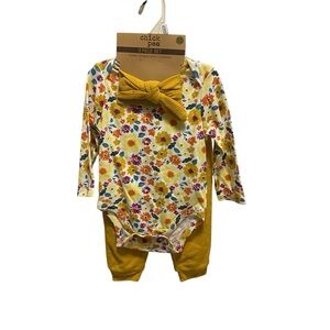 Chick Pea Colorful Floral Baby Set with Yellow Accents 6-9 months